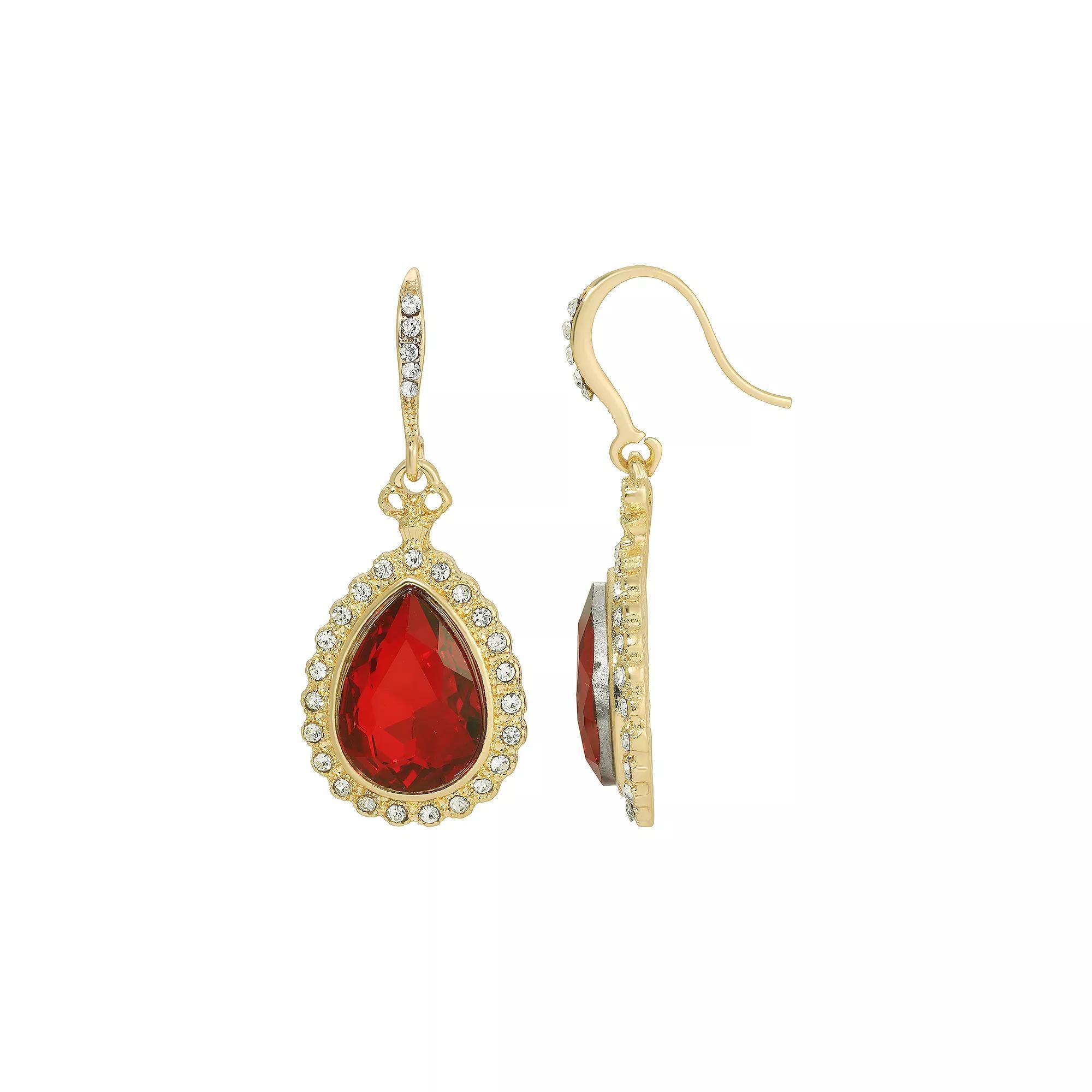 1928 Gold Tone Crystal Teardrop Drop Earrings, Women's, Red Product Image