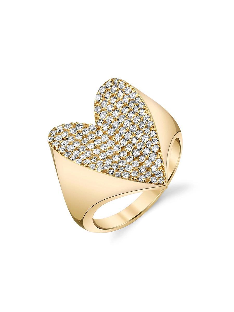 Womens 14K Yellow Gold & 099 TCW Diamonds Folded Heart Ring Product Image