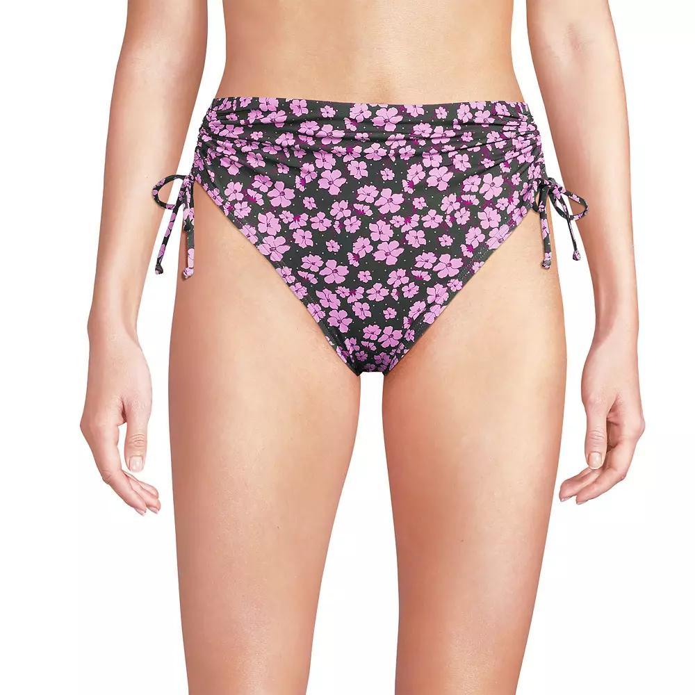 Women's Lands' End High Waisted Adjustable Bikini Bottoms, Size: 8, Olive Green Floral Product Image