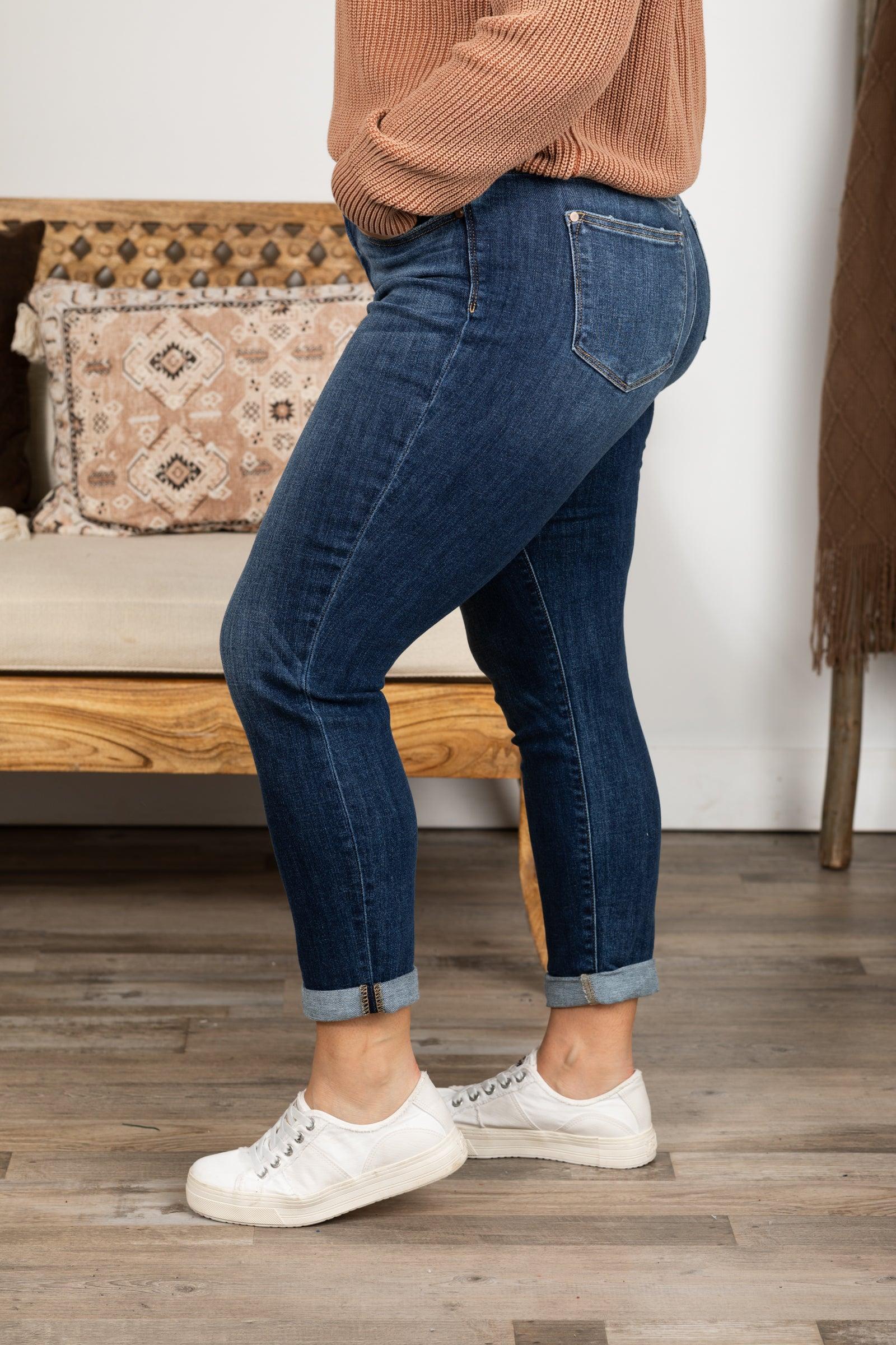 Judy Blue Core Mid Rise Cuffed Boyfriend Jeans Product Image
