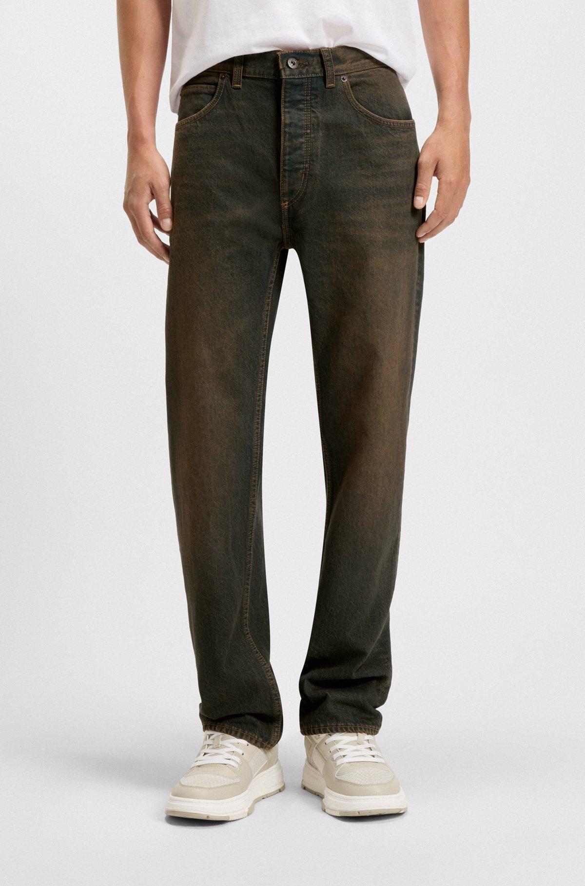 Regular-fit jeans in green-cast rigid denim Product Image