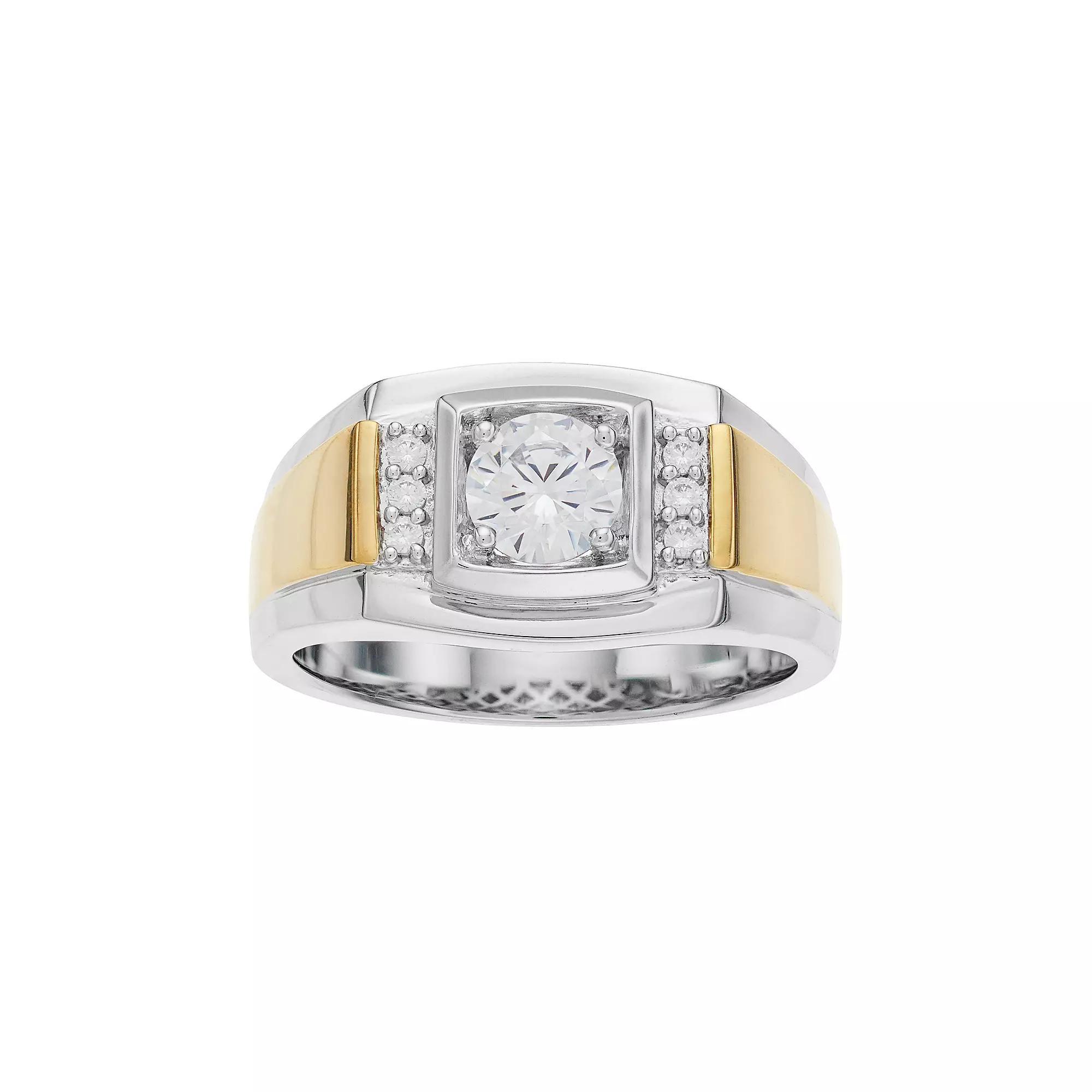 Men's Two Tone Sterling Silver Cubic Zirconia Ring, Size: 11 Product Image