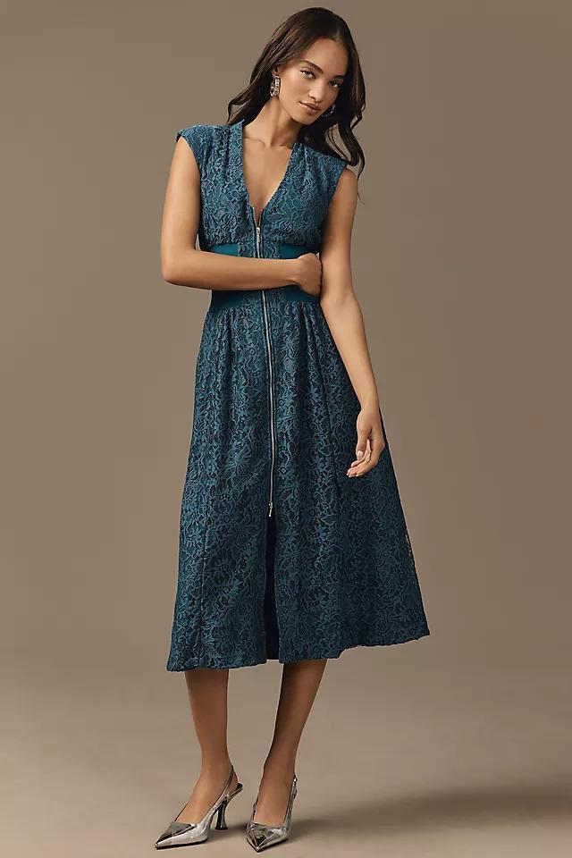 The Tommie Cap-Sleeve Front-Zip Shirt Dress: Lace Edition Product Image