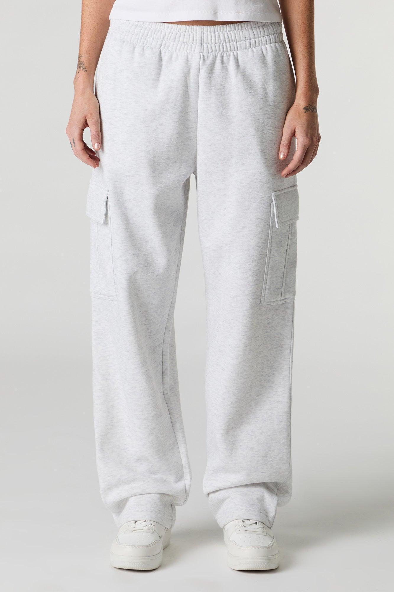 Solid Fleece Wide Leg Cargo Sweatpant Female Product Image