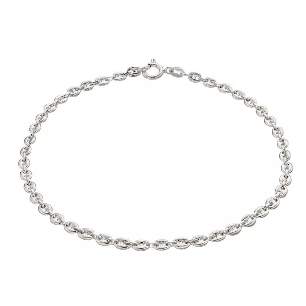 Sterling Silver Puffed Mariner Chain Anklet, Women's, Size: 10", Silver Tone Product Image