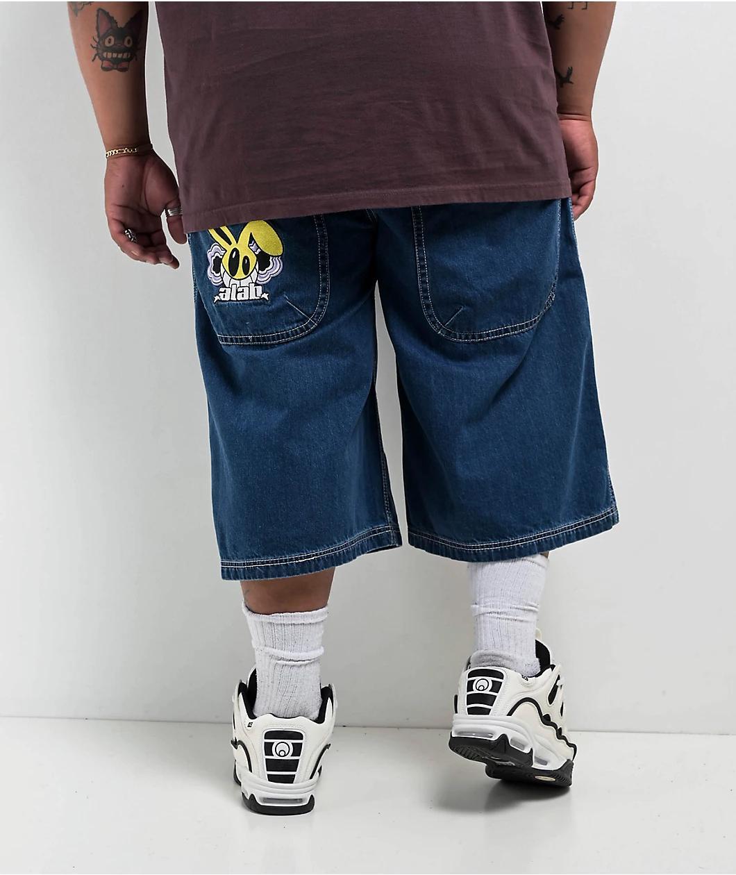 A.LAB Mega Rave Dark Blue Denim Skate Shorts Product Image
