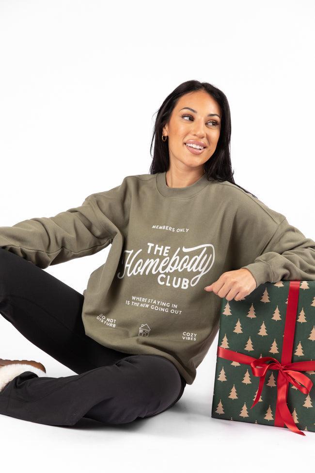 The Homebody Club Olive Oversized Graphic Sweatshirt Product Image