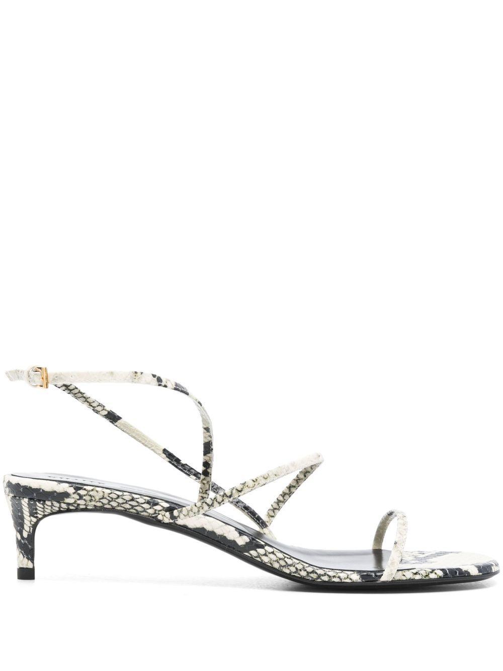KHAITE Loop Snake-effect Leather Sandals In Beige Comb Product Image