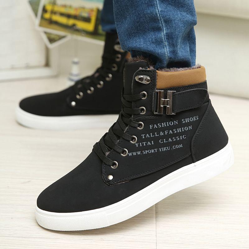 Lettering Lace Up Short Boots Product Image