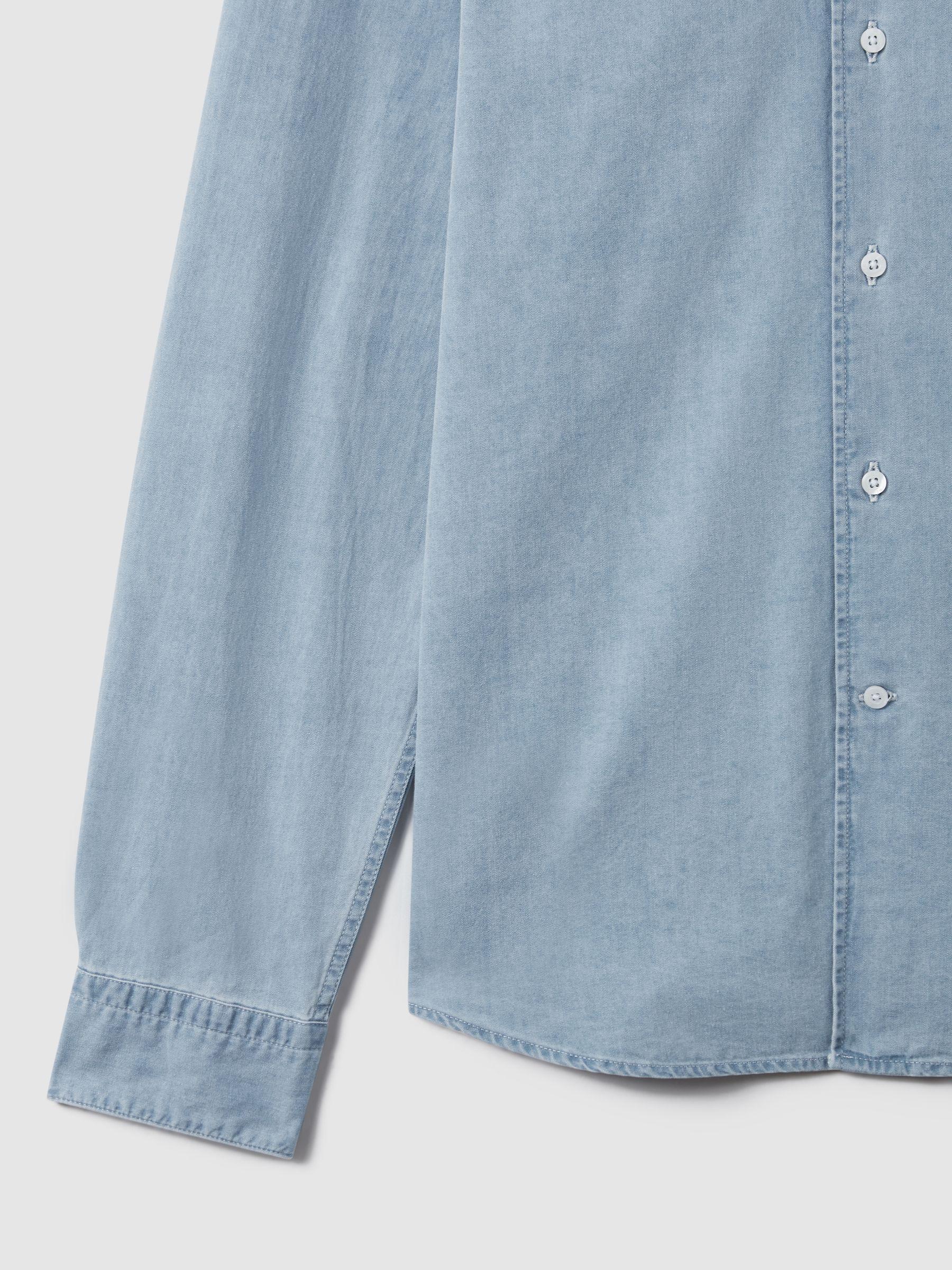 Washed Cotton Chambray Shirt in Blue Product Image