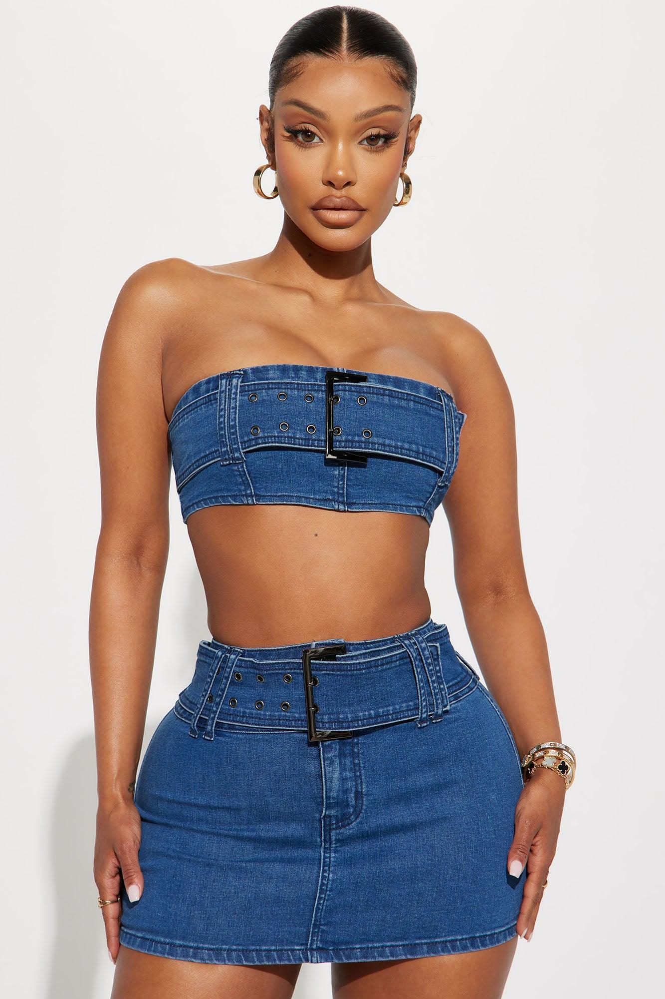 Looking Hot Denim Skirt Set - Denim Product Image