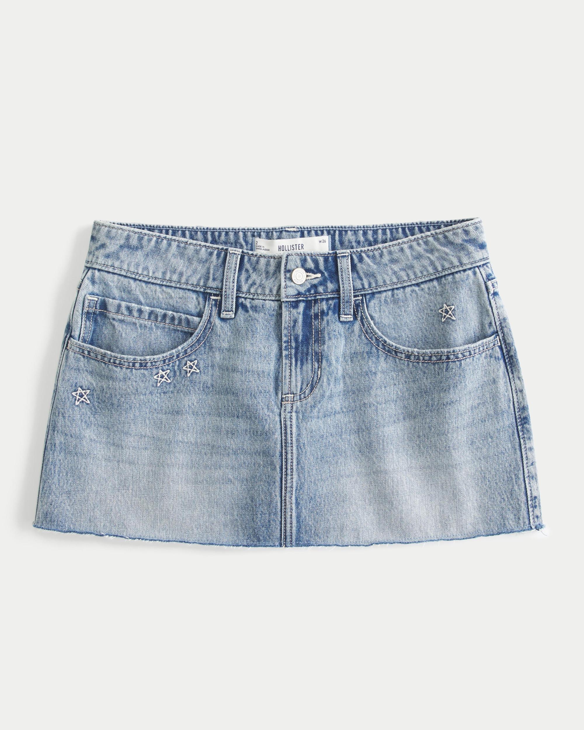 Low-Rise Light Wash Denim Mini Skort Product Image