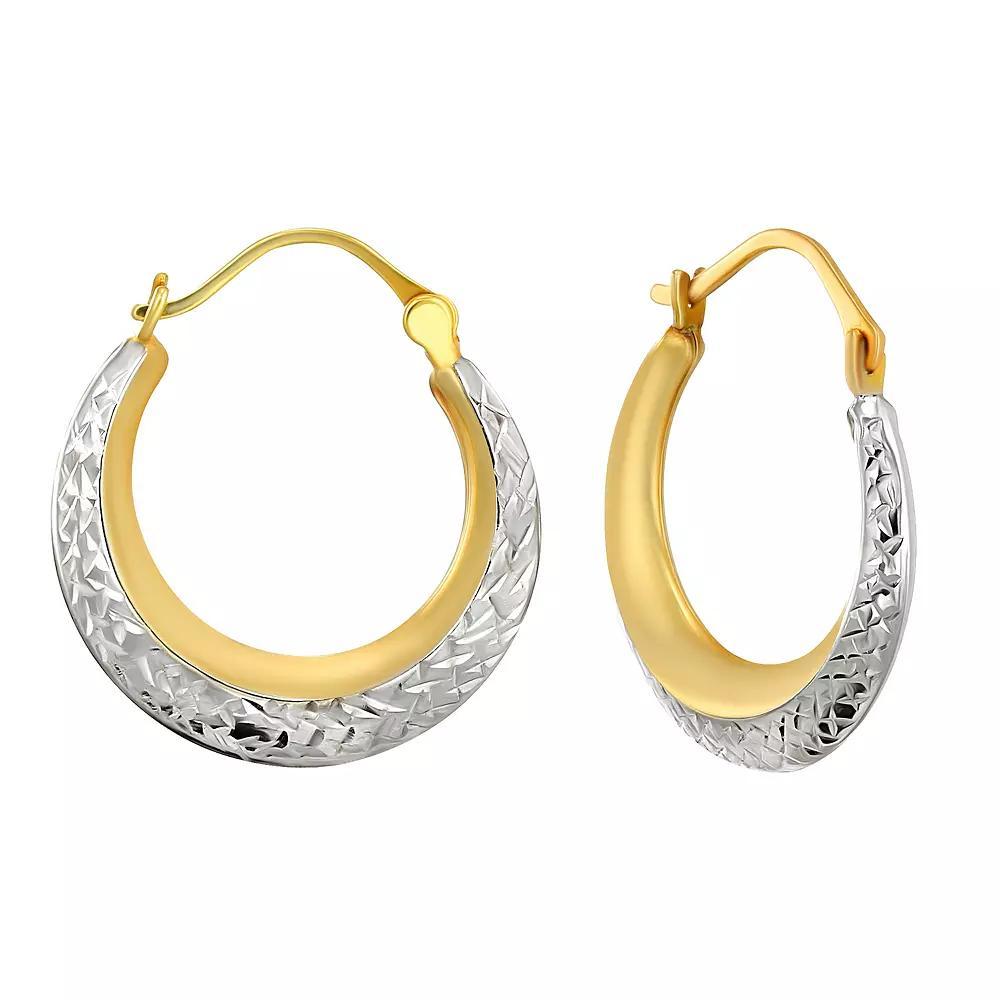 Forever 14K Two Tone 14k Gold Creole Diamond-Cut Hoop Earrings, Women's Product Image