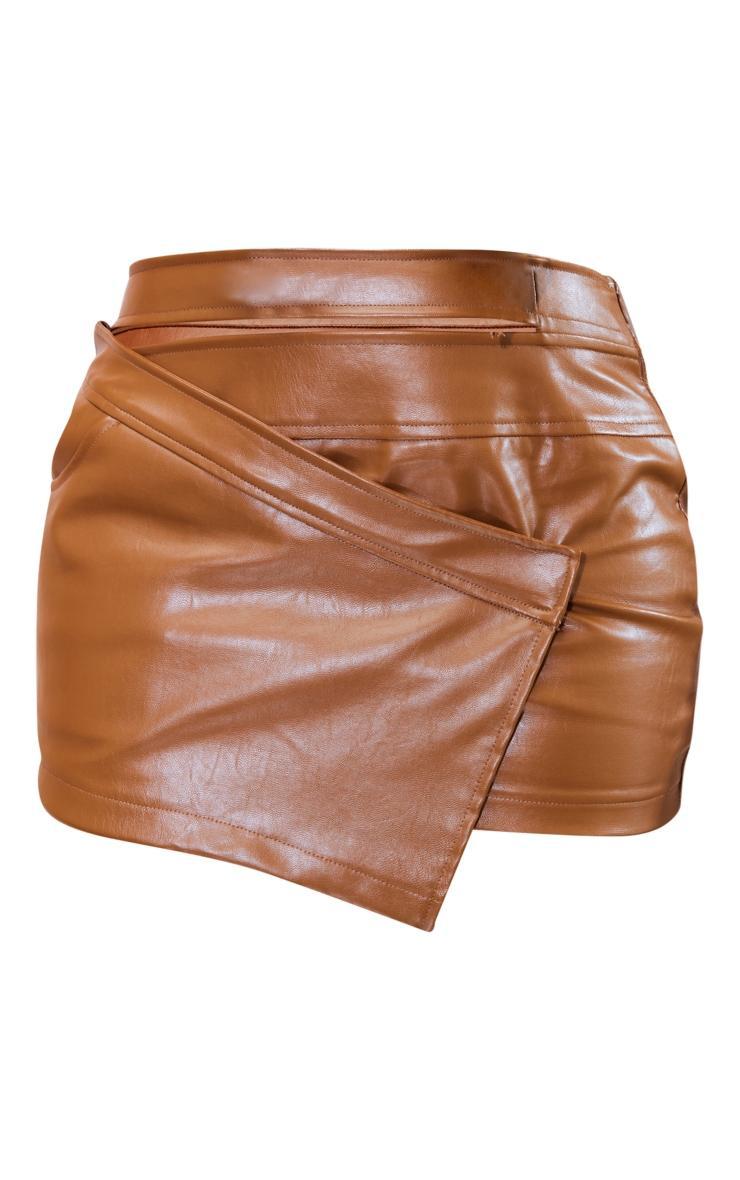 Tan PU Strap Cut Out Detail Micro Mini Skirt Product Image