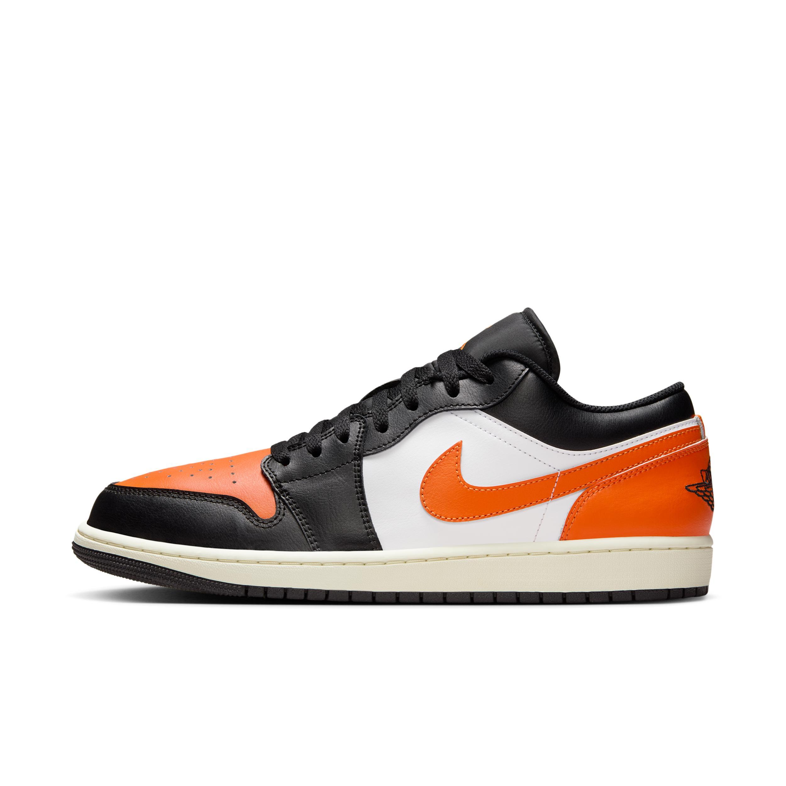 Jordan Mens Air Retro 1 Low Casual Shoes in Black/Starfish/White Product Image