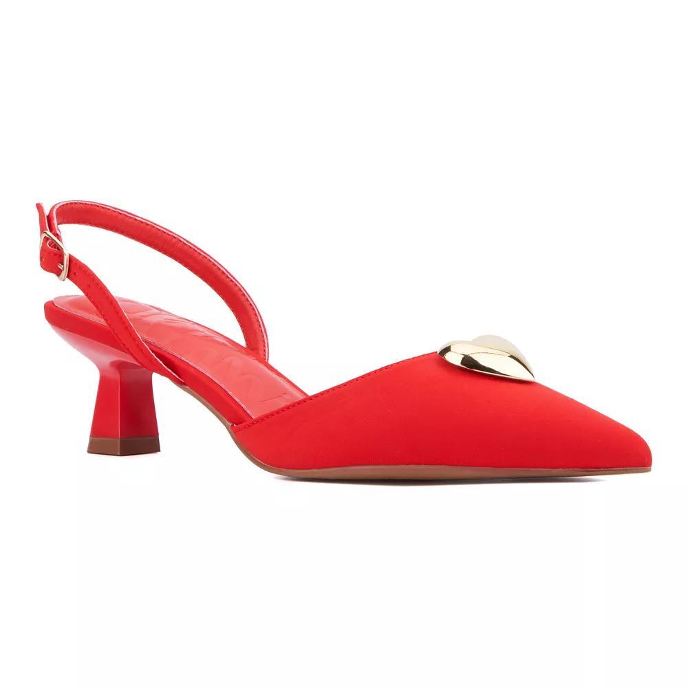Olivia Miller Mystic Women's Heart Accent Slingback Kitten Heels, Size: 7.5, Black Product Image