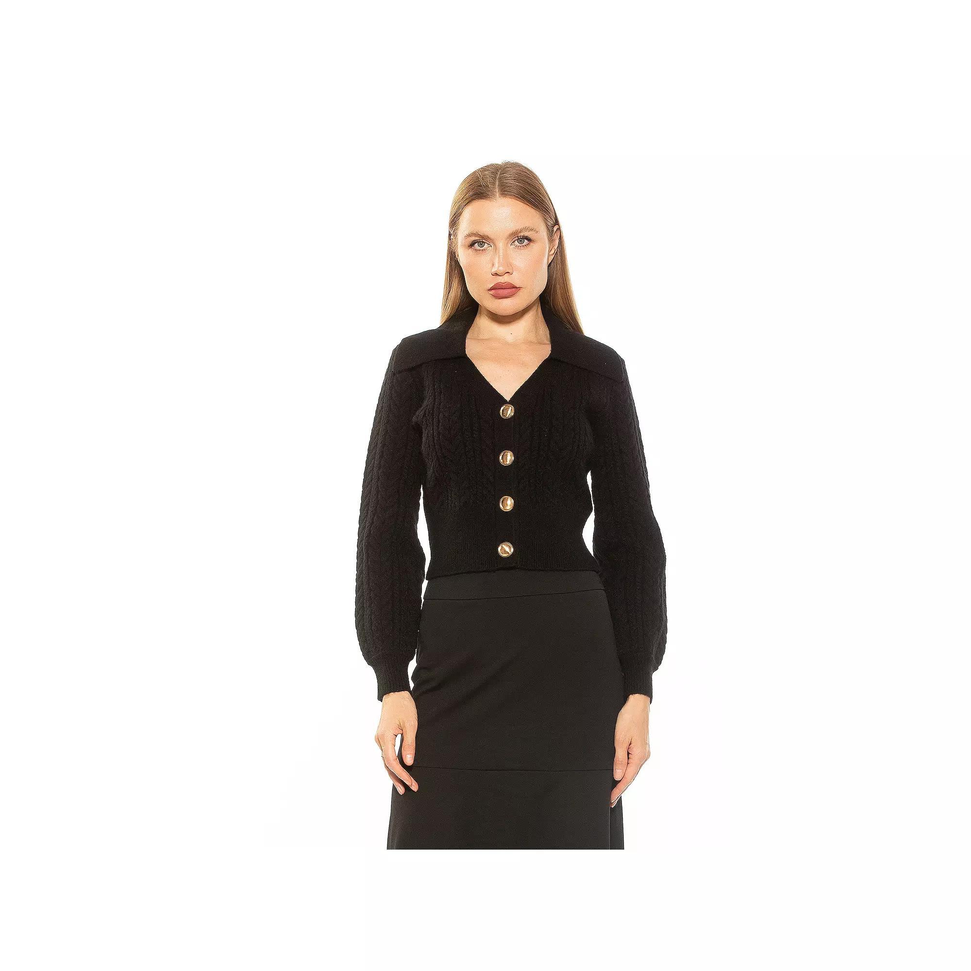 Women's ALEXIA ADMOR Hazel Cable Knit Cardigan, Size: XL, Black Product Image