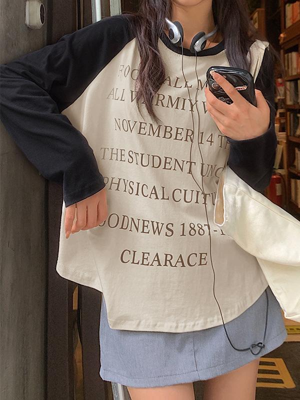Letter Print Raglan Oversized Long Sleeve Tee Product Image