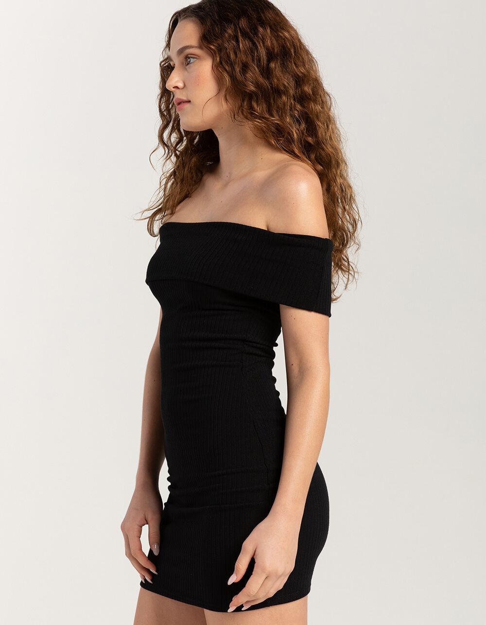 RSQ Womens Off The Shoulder Rib Bodycon Dress - BLACK Product Image