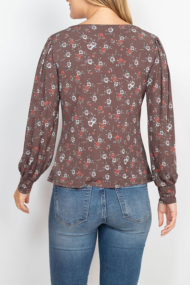 BUBBLE SLEEVE FLORAL PRINT ROUND TOP Product Image