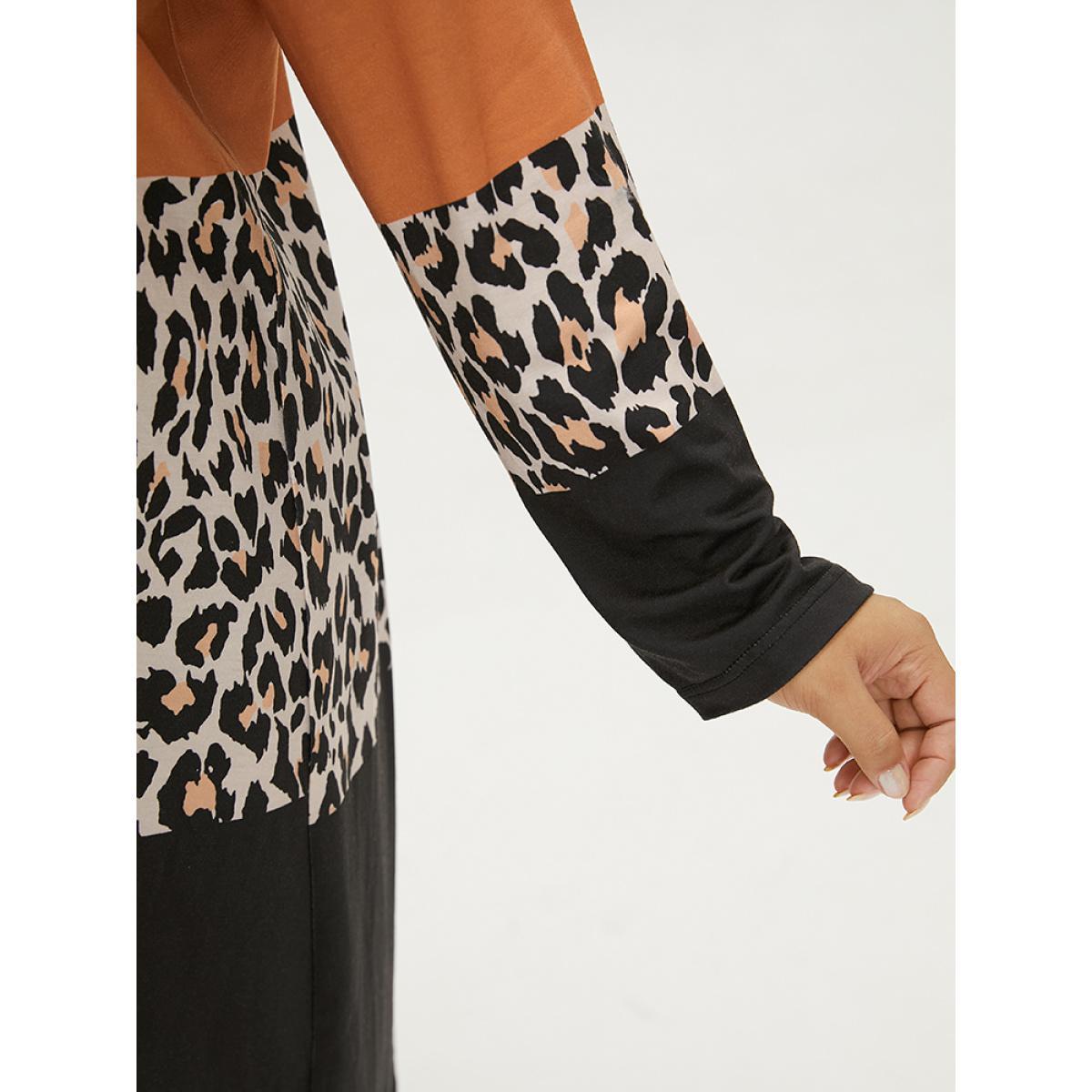 Plus Size Halloween Leopard Print Contrast Open Front Kimono Women Multicolor Casual Contrast Dailywear Kimonos BloomChic 10/M Product Image