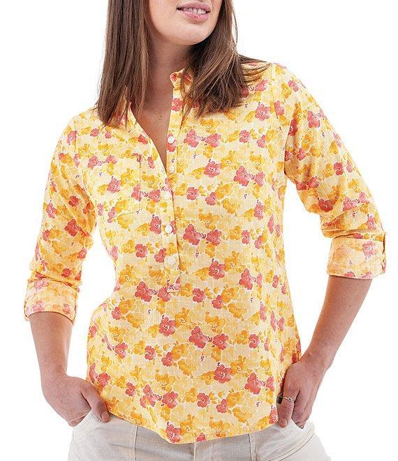 Aventura Devon Printed Collared Neckline Roll Tab Sleeve Button Front Blouse Product Image