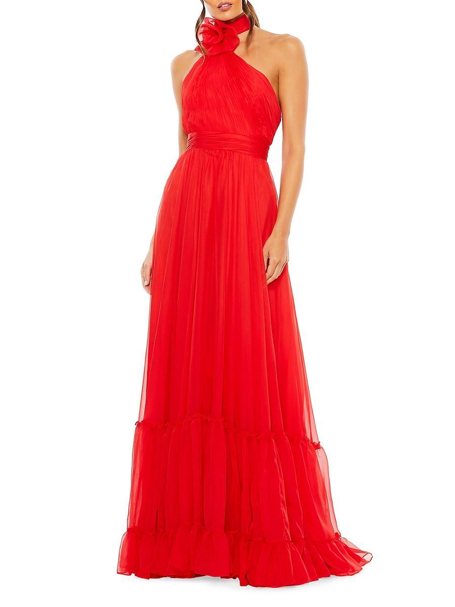 Womens Flower Halter Tiered A-Line Gown Product Image