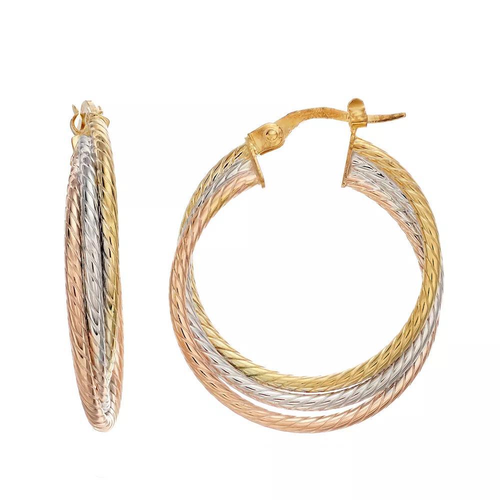 Tri-Tone 14k Gold Twisted Triple Hoop Earrings, Women's, 14k  Tone Product Image