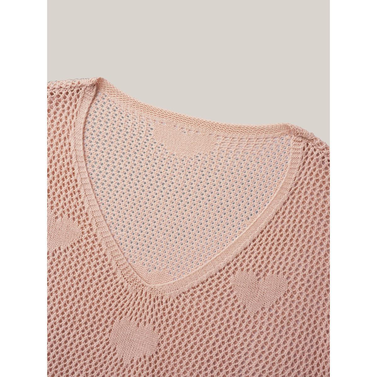 Plus Size Heart Pattern Drawstring Textured Sheer Swim Cover-Up Women's Swimwear Nudepink Beach Loose Texture Curve Swim Cover Ups BloomChic 12/L Product Image