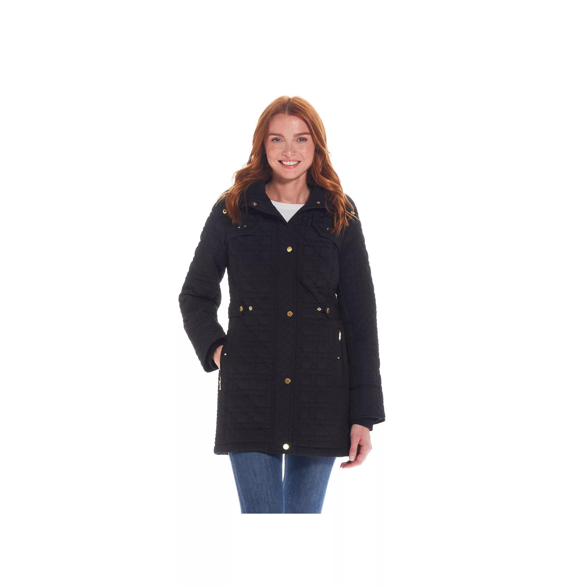 Women's Weathercast Hooded Quilted Walker Coat, Size: Small, Black Product Image