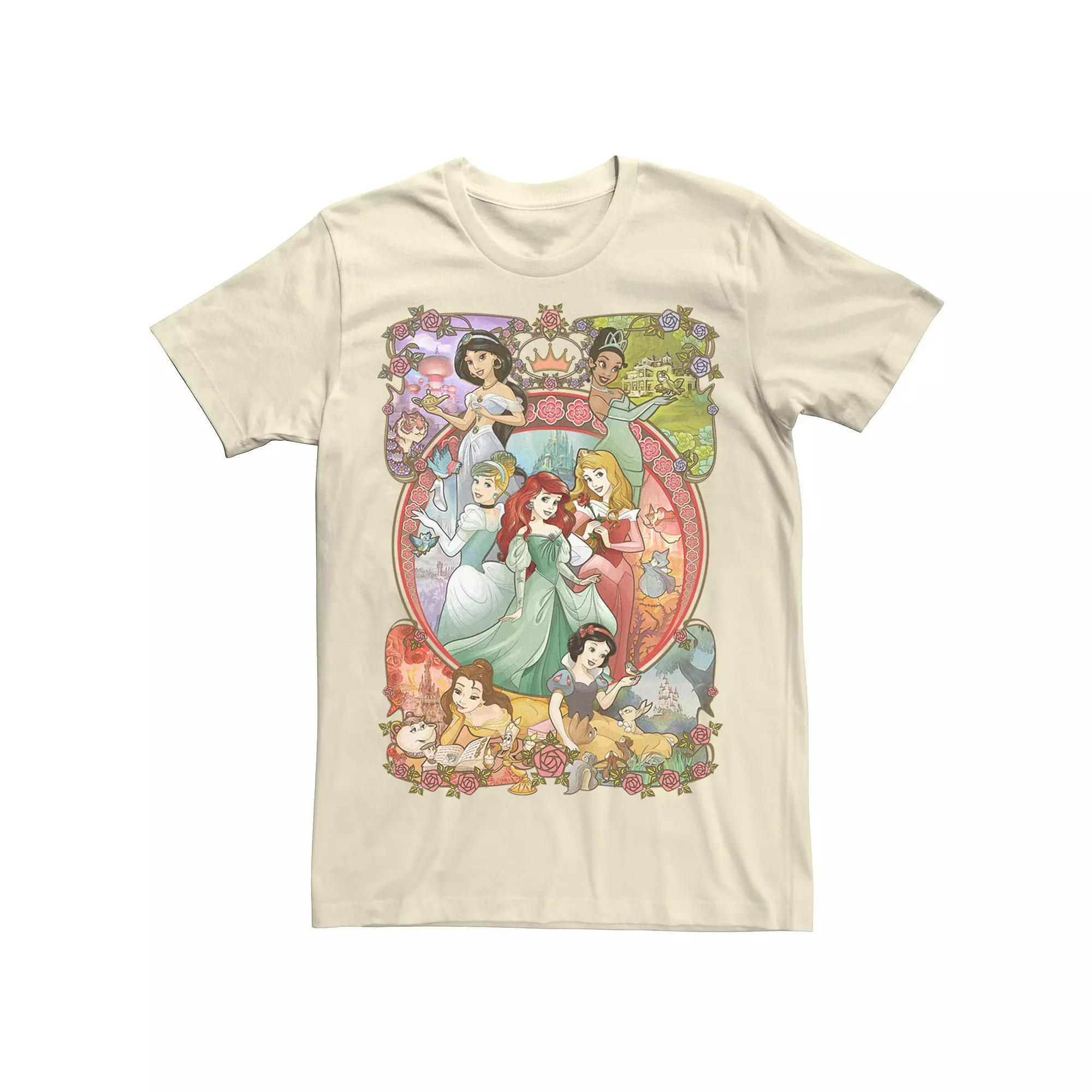 Men's Disney Princess Classic Cartoon Group Collage Tee, Size: 3XL, Natural Product Image