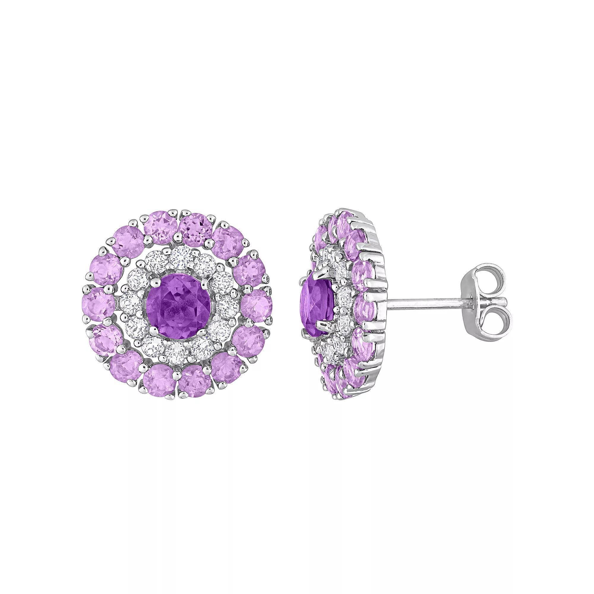 Stella Grace Sterling Silver African Amethyst, Amethyst & White Topaz Double Halo Stud Earrings, Women's Product Image