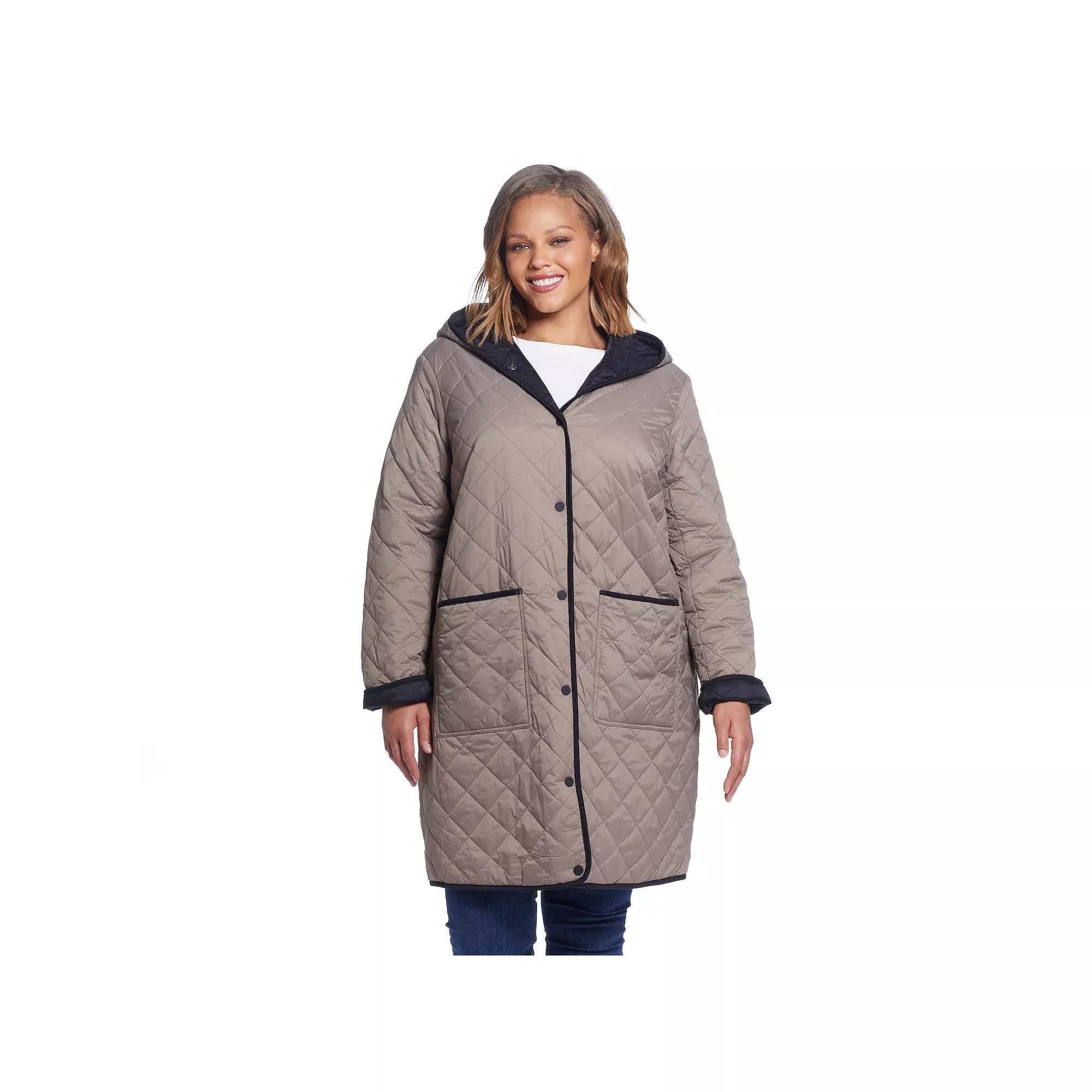 Plus Size Weathercast Quilted Reversible Duffle Jacket, Women's, Size: 1XL, Taupe Black Product Image