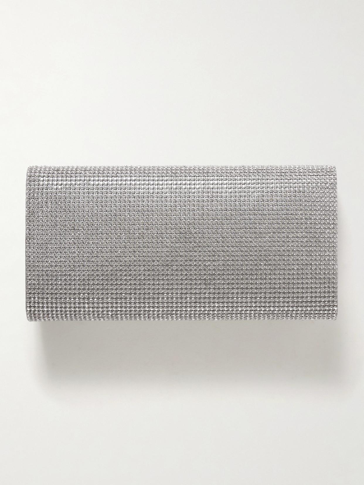 JUDITH LEIBER Satin Crystal-embellished Perry Clutch Bag In Silver Product Image