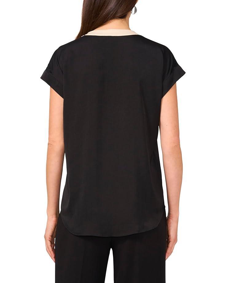 Short Sleeve Split-Neck Collared Top Product Image