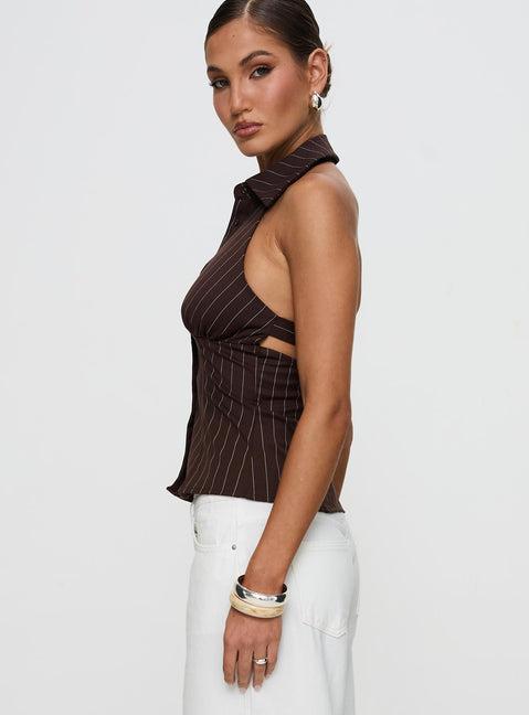 Victorie Halter Top Chocolate Stripe Product Image