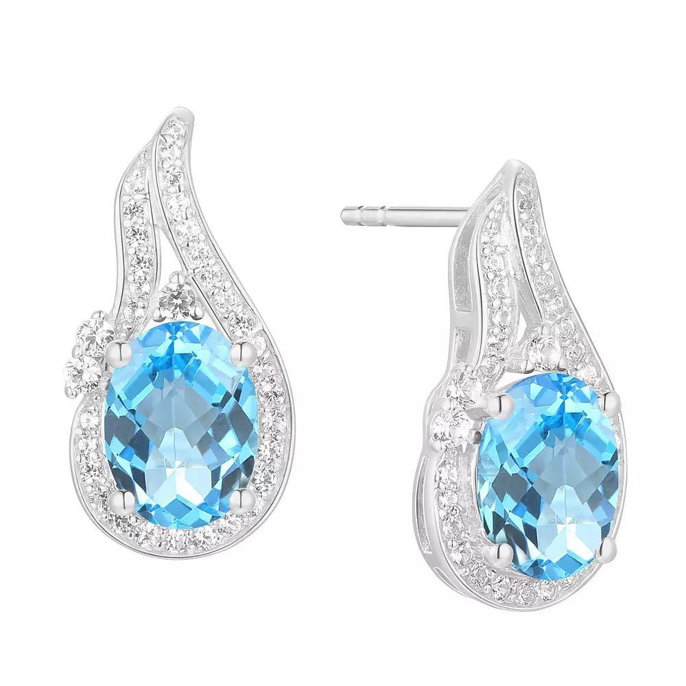 Rhodium-Plated Blue Topaz & Lab-Created White Sapphire Stud Earrings, Women's, Sterling Product Image