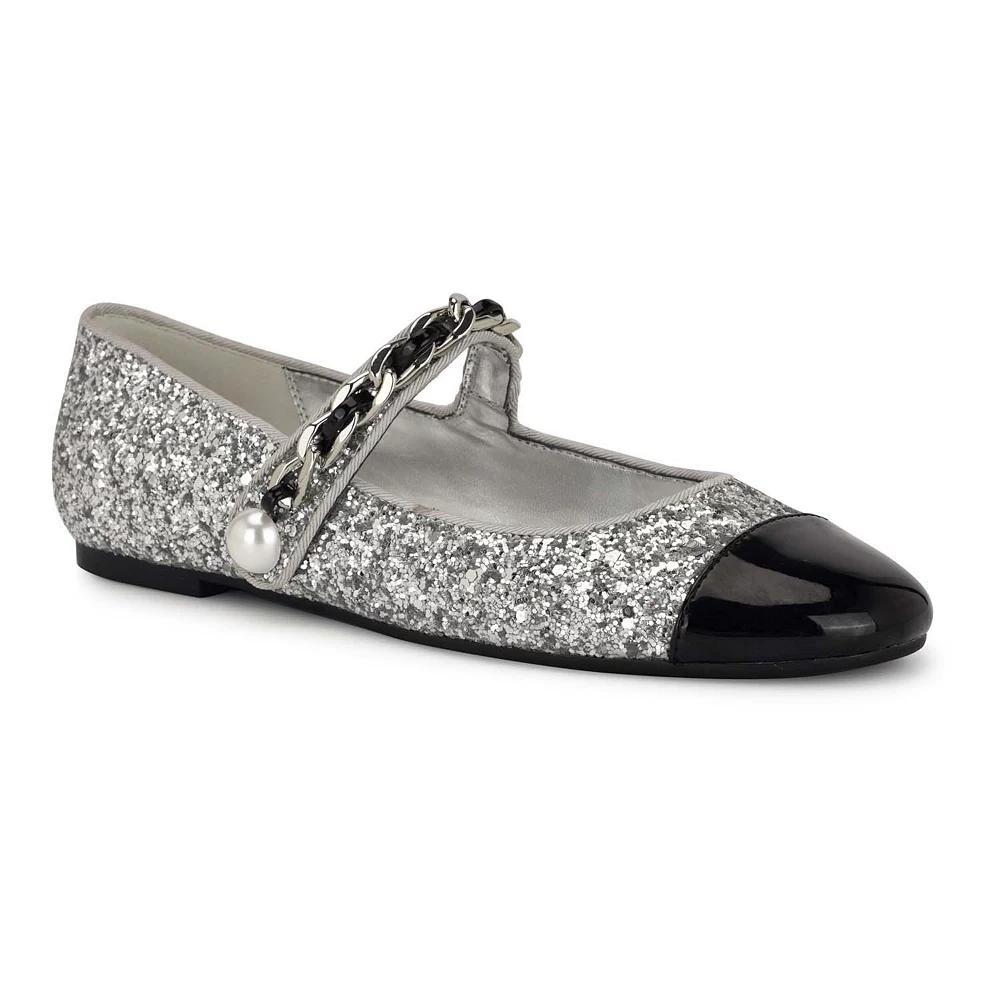 Nine West Platy Women's Mary Jane Ballet Dress Flats, Size: 12, Silver Glitter Black M Product Image