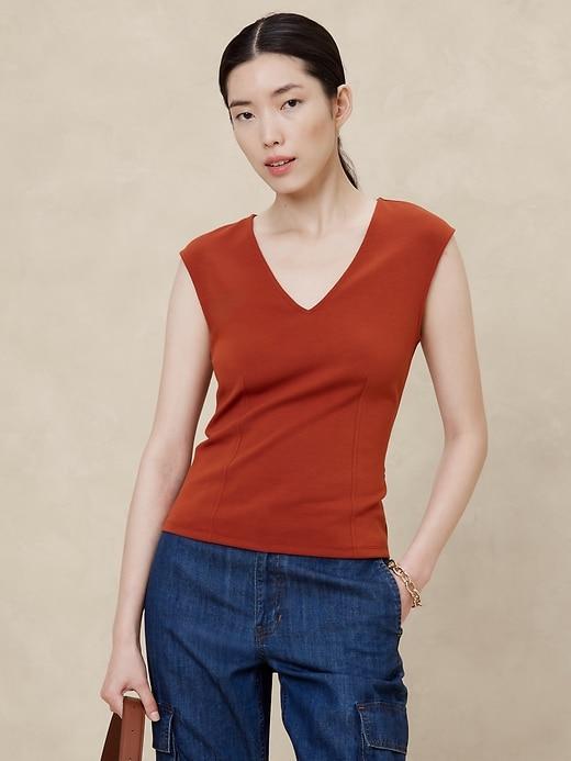 Soft Touch Scuba V-Neck Top Product Image