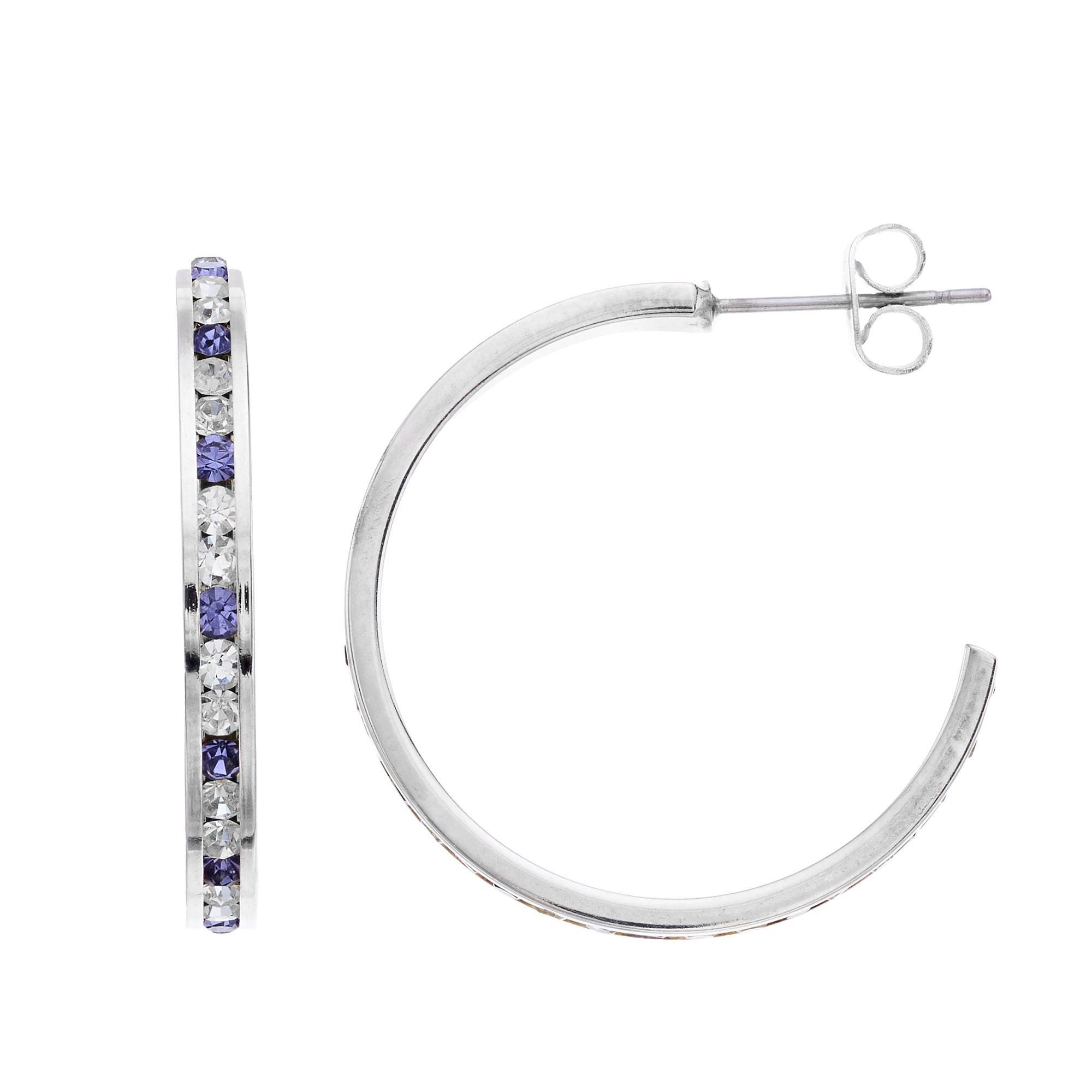 Traditions Jewelry Company Silver Tone Crystal C-Hoop Earrings, Womens Silver Tone Purple Product Image