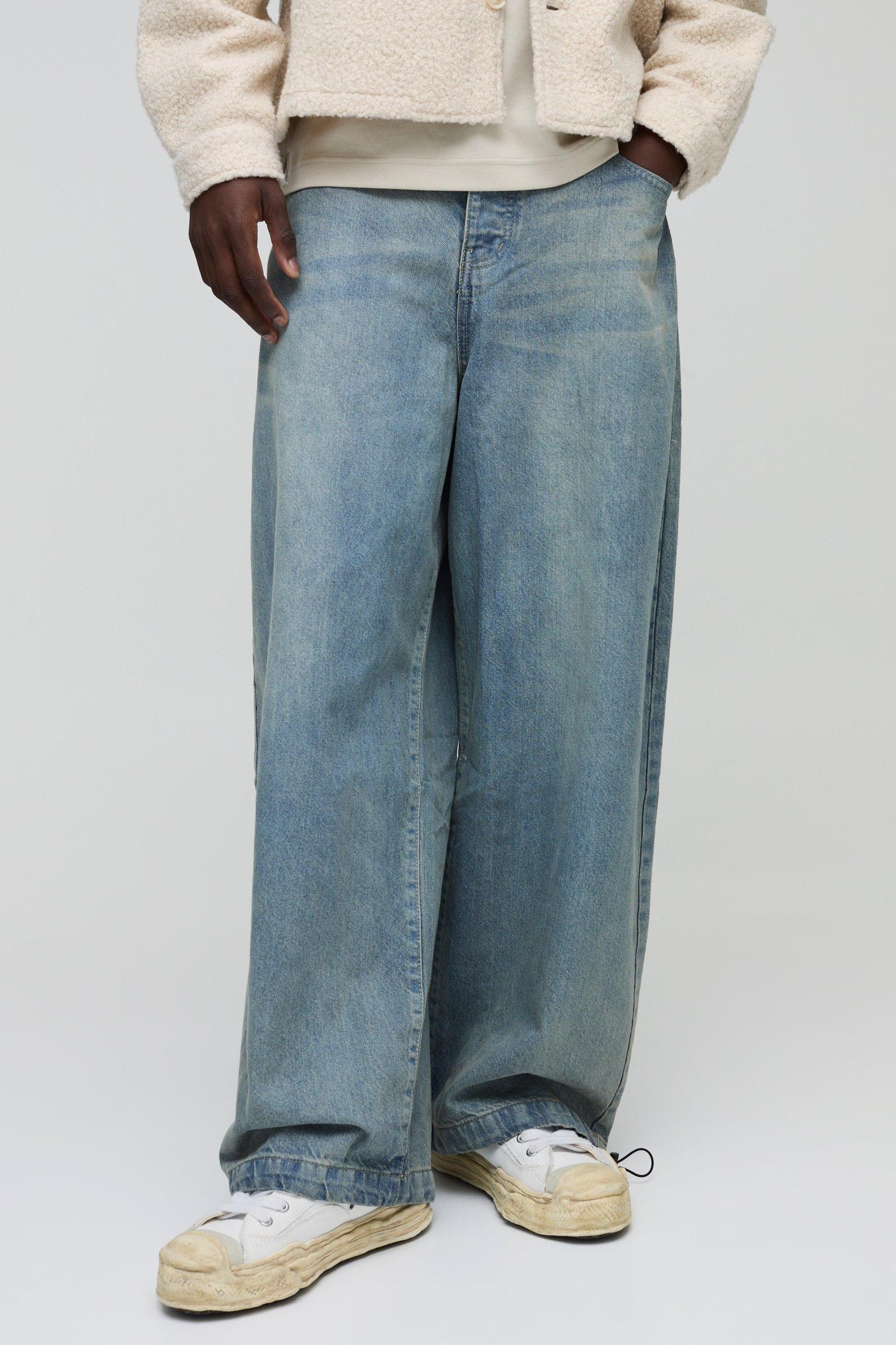 Mens Blue Denim Parachute Washed Jeans, Blue Product Image