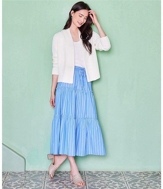 Karen Kane Stripe Soft Cotton Tiered Midi Skirt Product Image