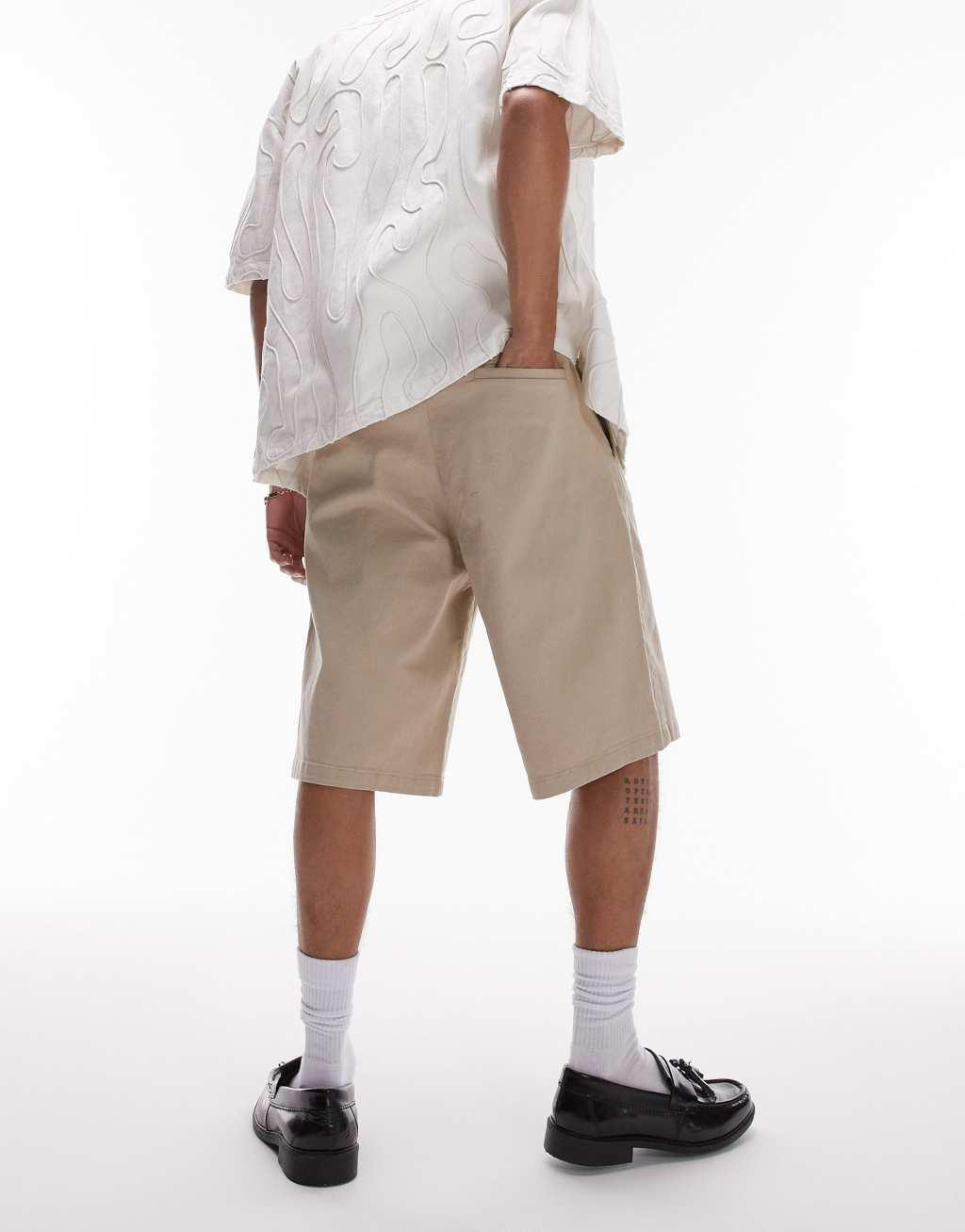 Topman wide chino shorts in stone Product Image