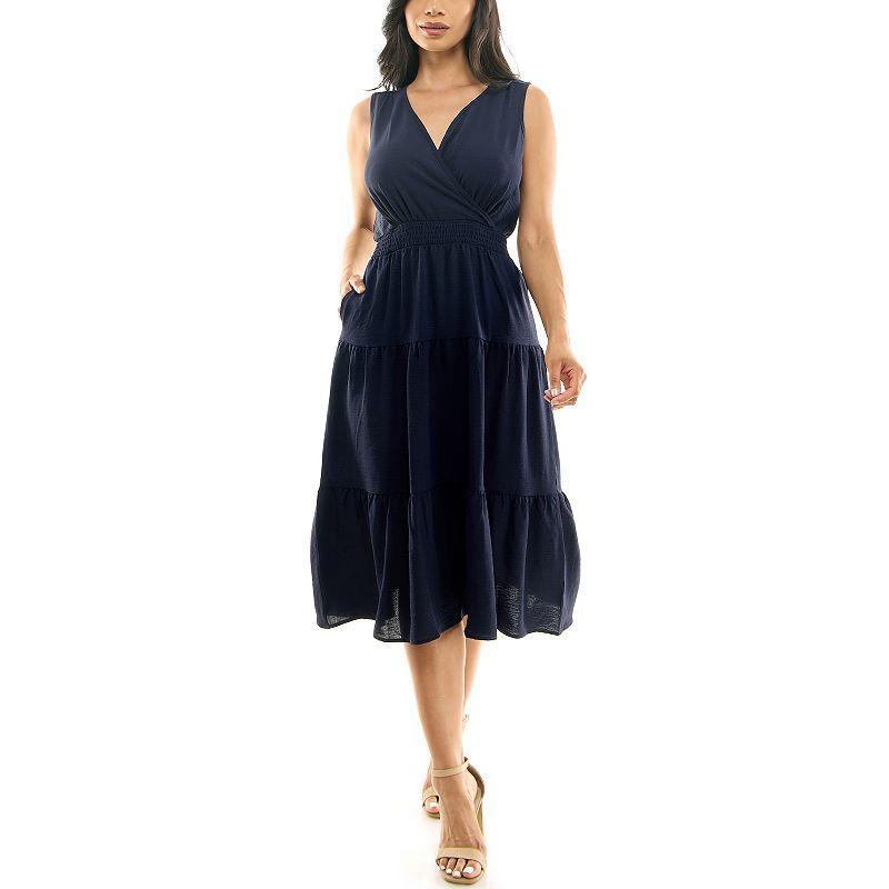 Women's Nina Leonard Tiered Smocked Midi Dress, Size: XL, Vibrant Purple Product Image