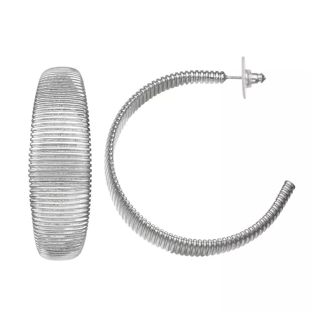 Simply Vera Vera Wang Silver Tone Textured Large Hoop Earrings, Women's Product Image