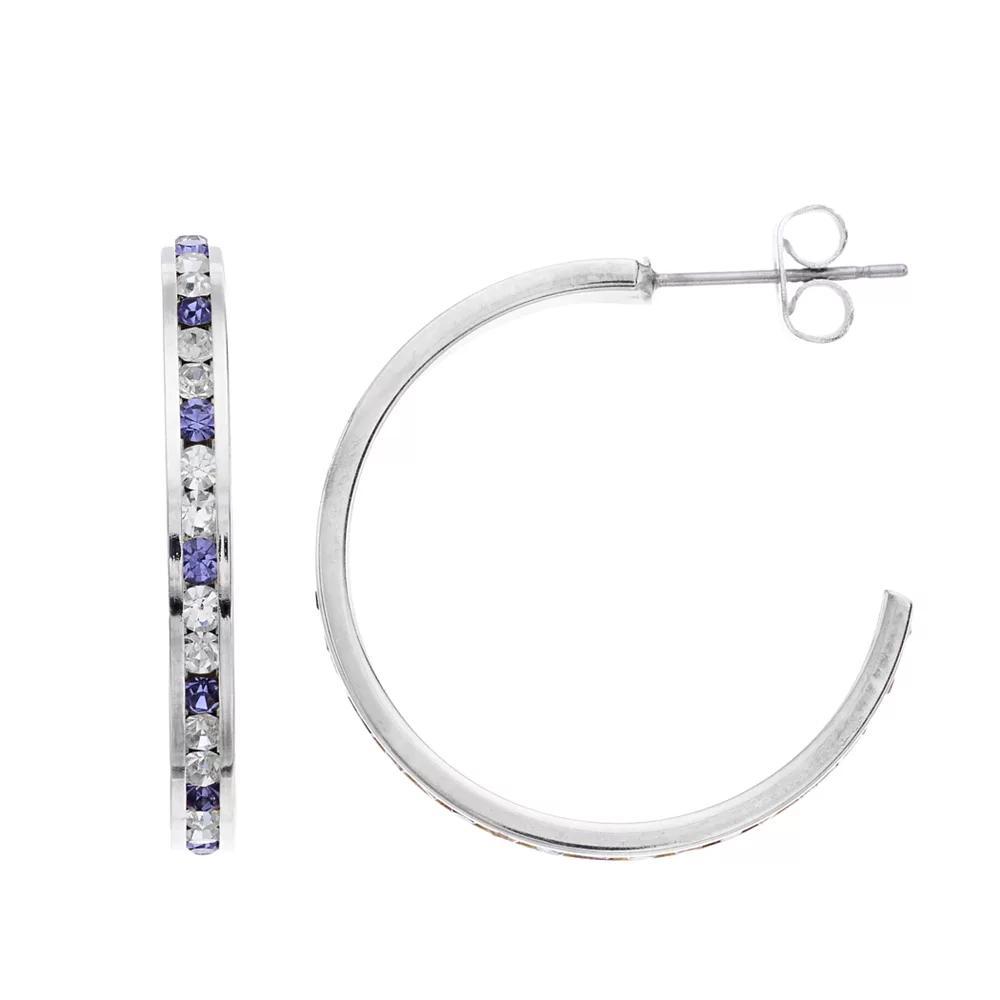 Traditions Jewelry Company Silver Tone Crystal C-Hoop Earrings, Womens Silver Tone Purple Product Image