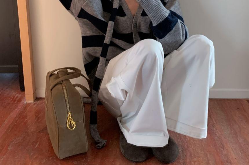 Oversized Striped V-Neck Cardigan with Sash Product Image