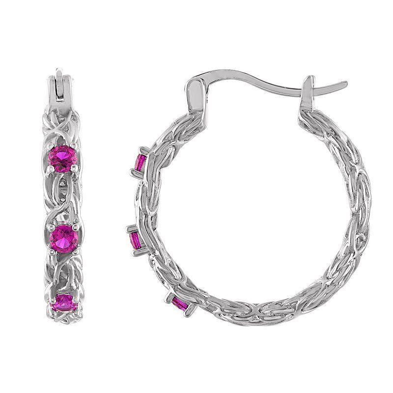 Designs by Gioelli Sterling Silver Gemstone Byzantine Hoop Earrings, Womens, Cr Red Product Image