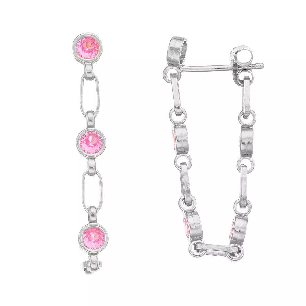 Kristen Kesho Sterling Silver Lab-Created Pink Sapphire Front-to-Back Chain Hoop Earrings, Women's, Gold Tone Product Image