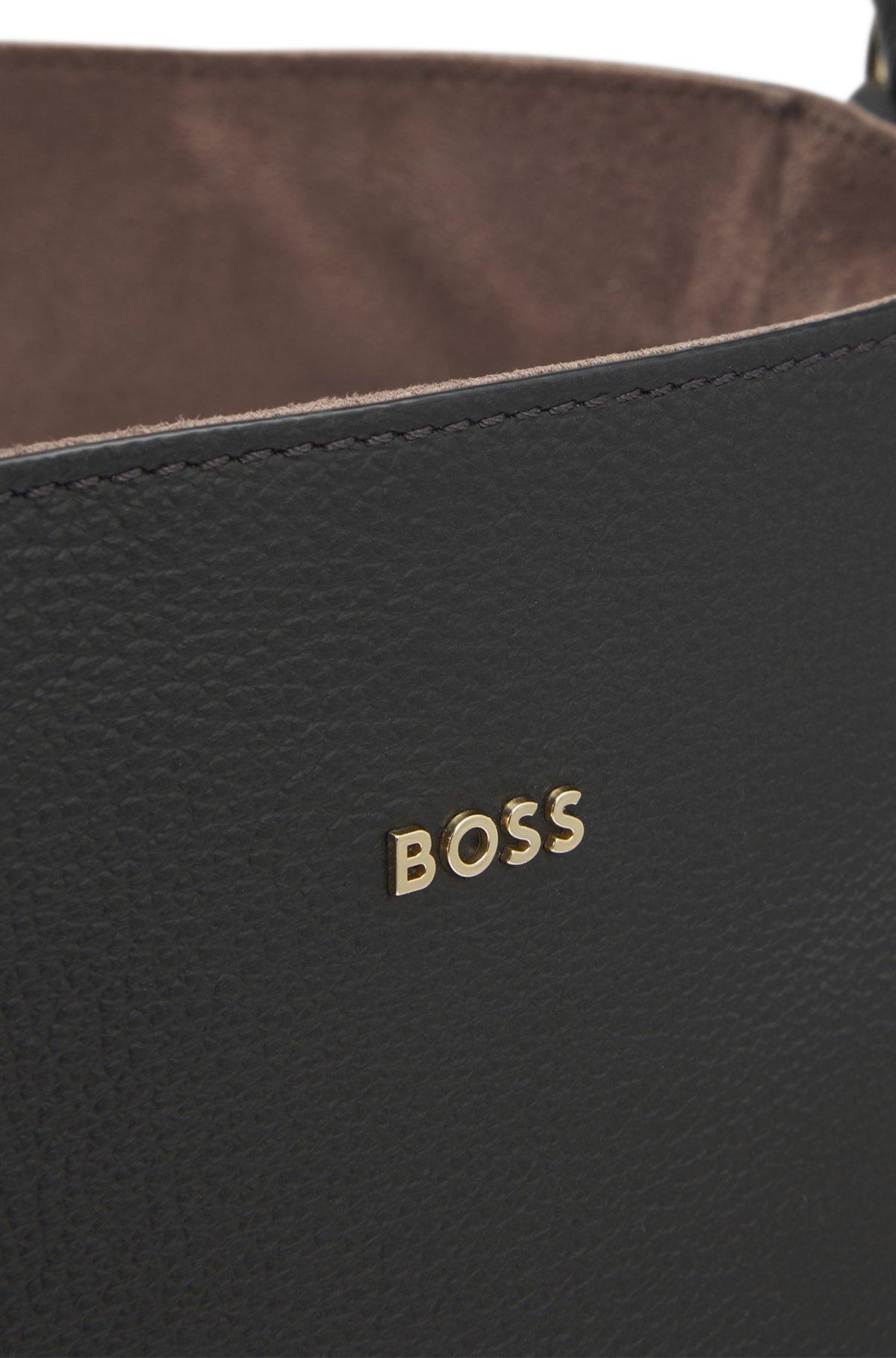 BOSS - Bucket bag in grained leather - Black Product Image